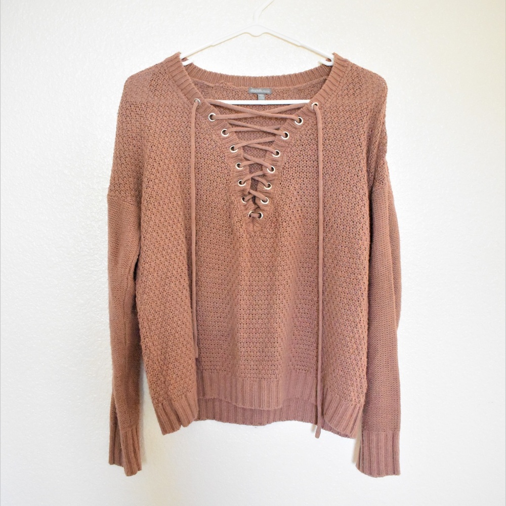 Charlotte Russe Dusty Pink Lace Up Knit Sweater